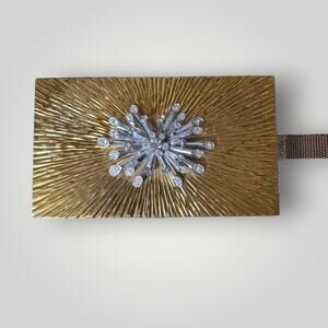 Vtg Art Deco Gold Metal Evans Minaudiere Compac Makeup Cigarette Case Rhinestone